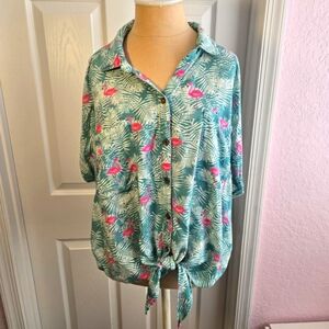 Margaitaville Island Reserve Women's Size XXL Flamingo Print Tie Front Shirt‎